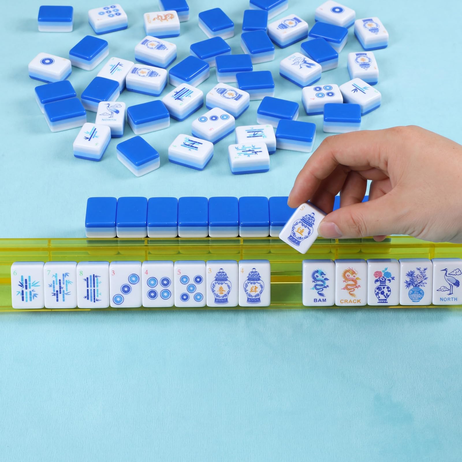 Arrowbash 160 Pcs American Mahjong Set 1.2 Inch Chinoiserie Blue